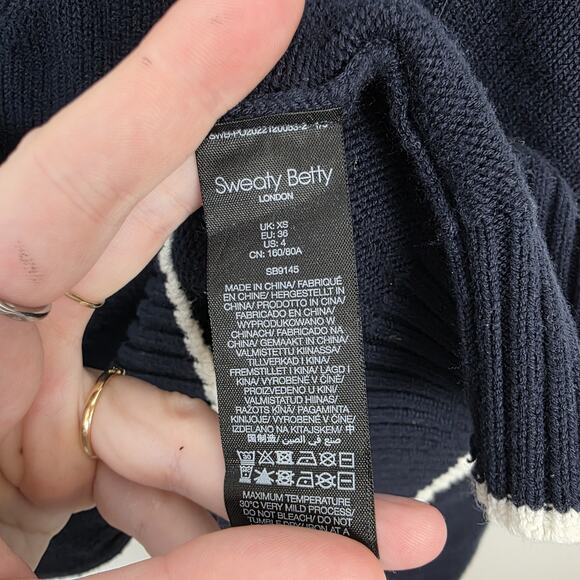 Sweaty Betty Navy Blue Coastal Relaxed Preppy Sporty Silk Blend Sweater Size XS - Picture 6 of 9